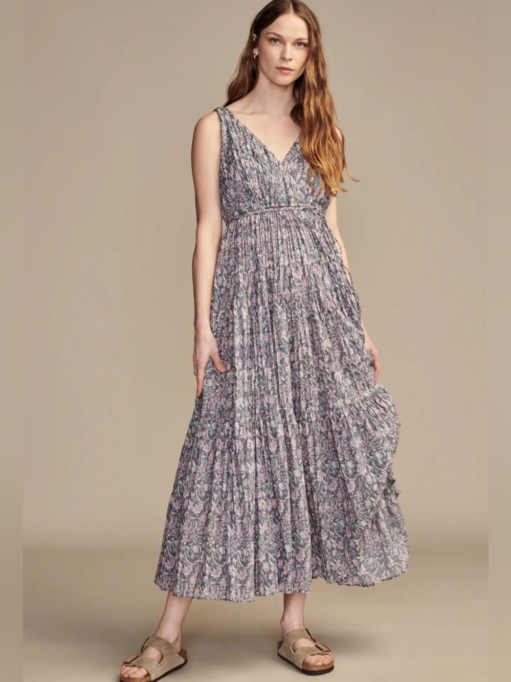 100% Cotton Lucky Brand Beachy Breazy Maxi Dress Floral Print Size XS